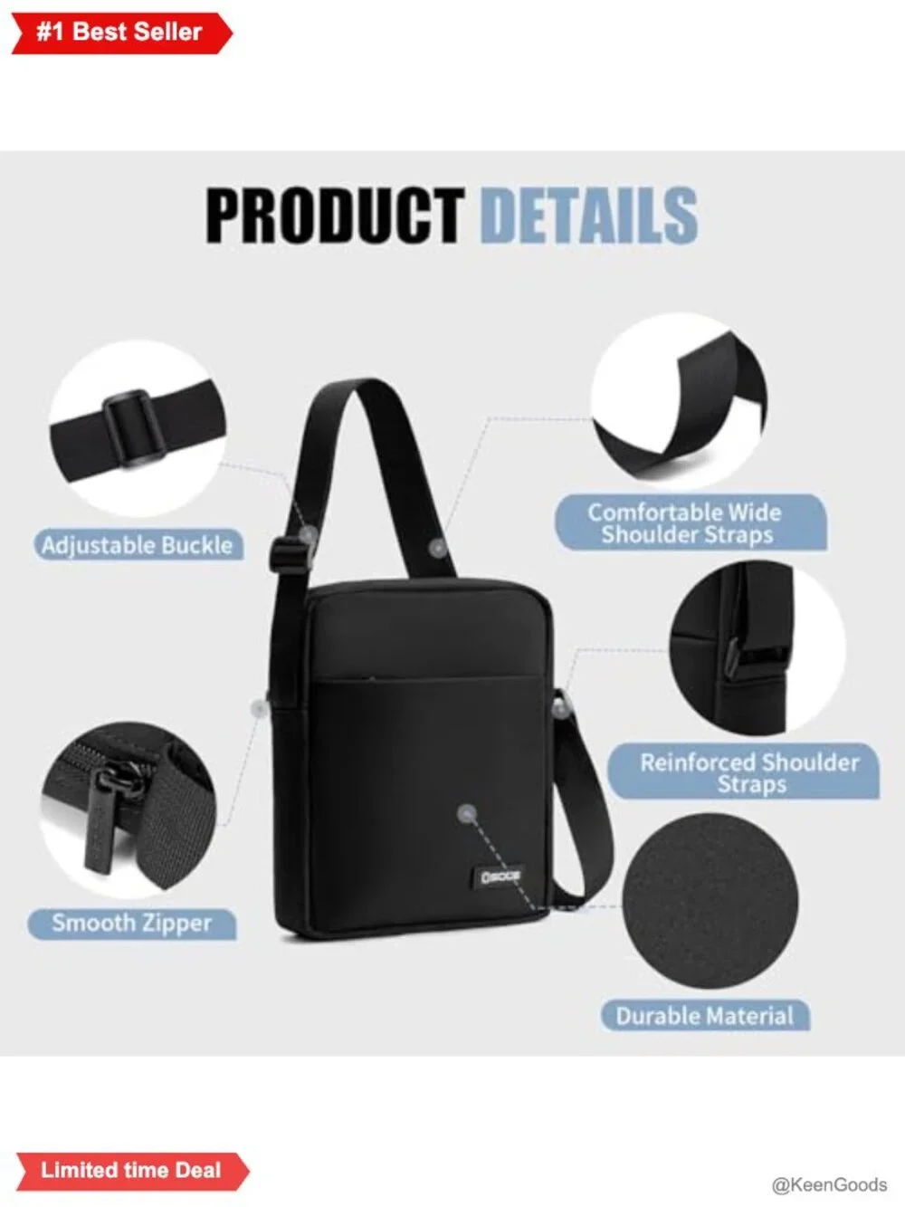 OSOCE Messenger Bag Crossbody Shoulder Bag Water Resistant Nylon